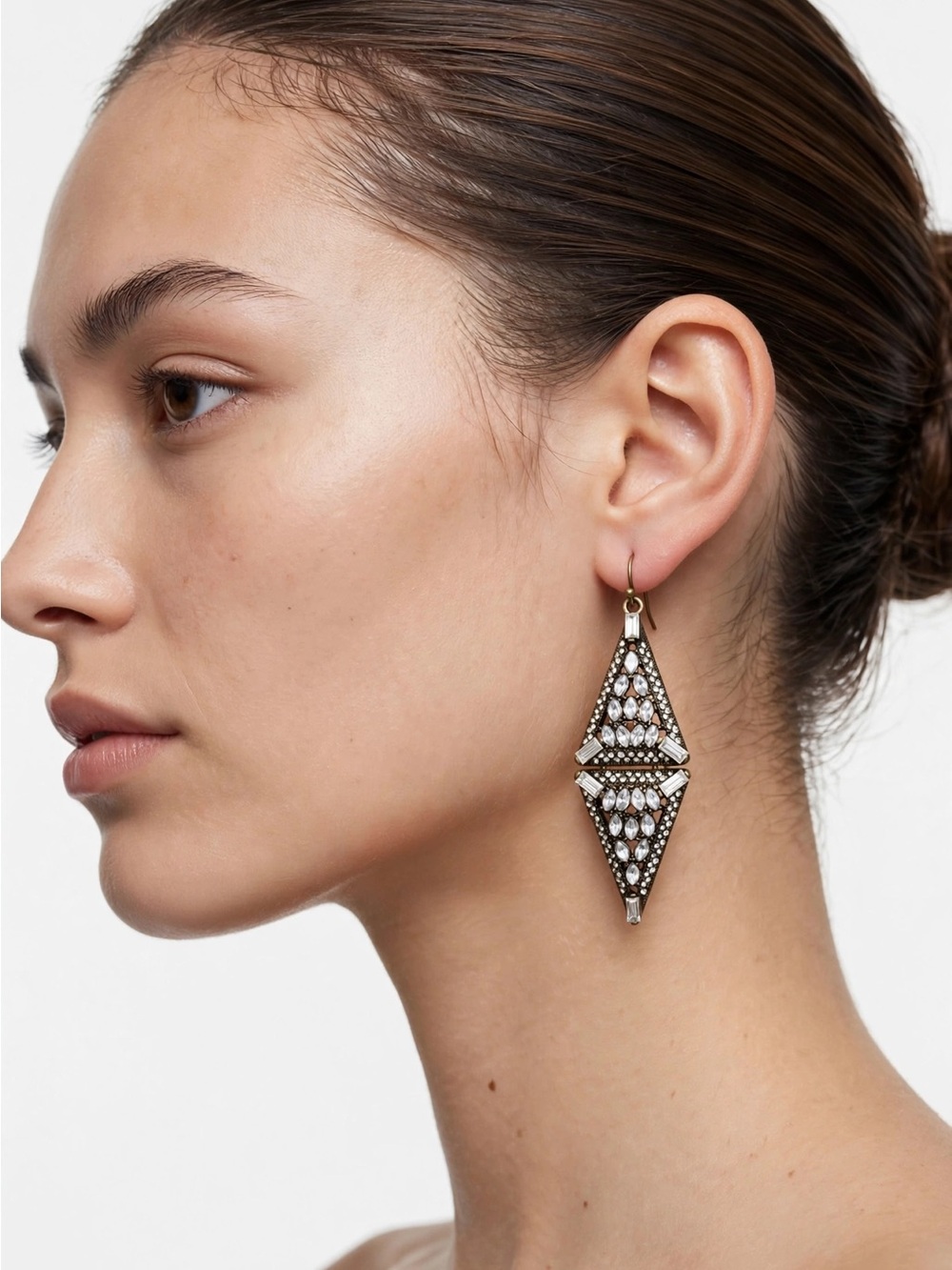 Crystal Marquise Drop Earrings in Antique silver tone